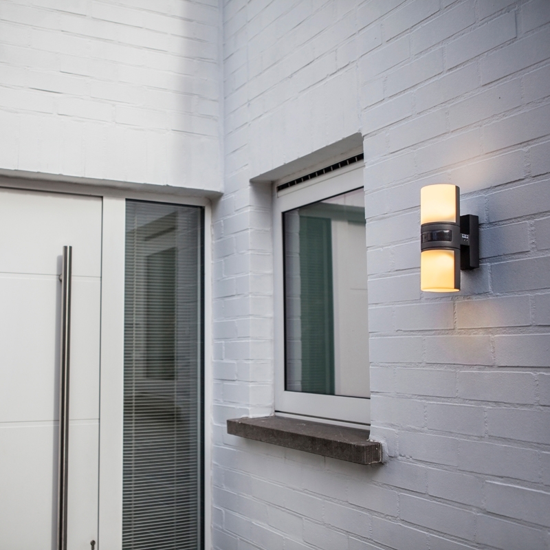 Lutec Cyra LED Outdoor Up & Down Wall Light with PIR Sensor - Dark Grey