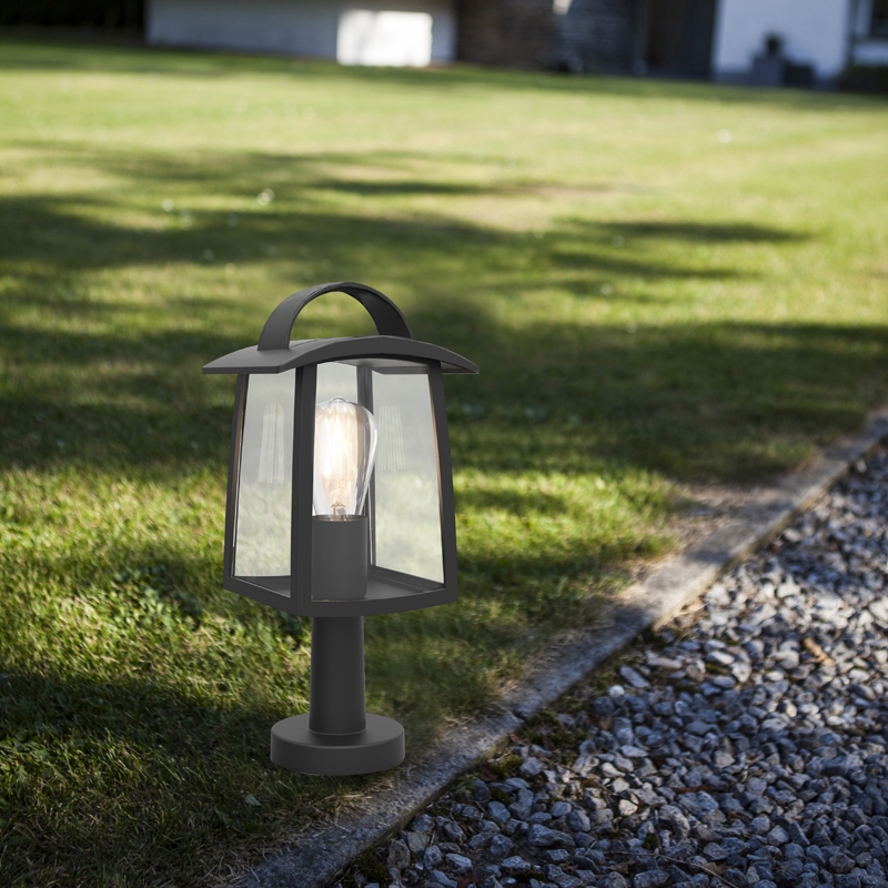 Lutec Kelsey Outdoor Clear Glass Pedestal Light - Black