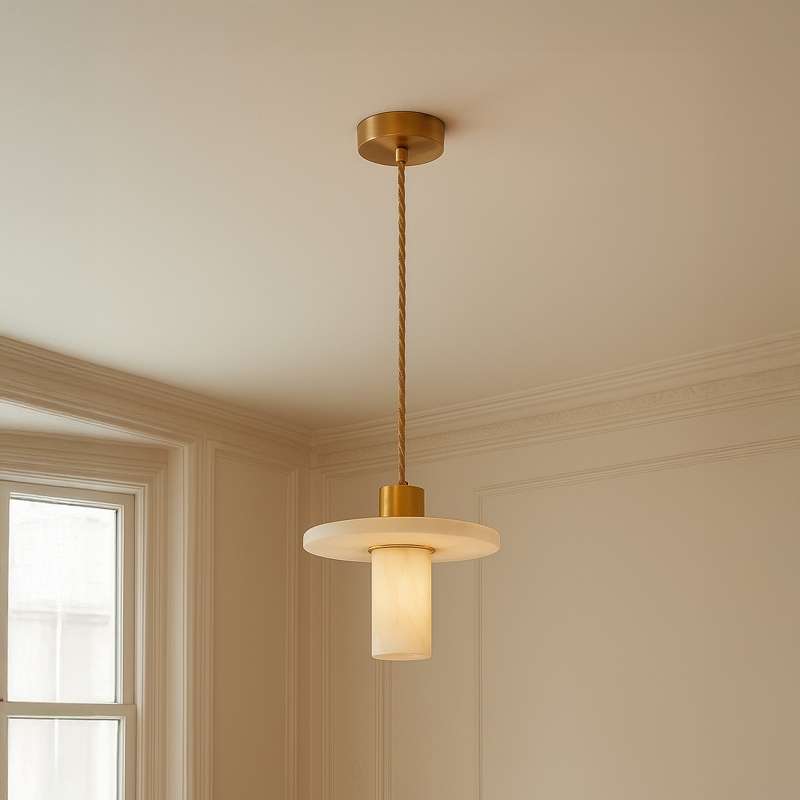 Westport Pearl Alabaster Stone Ceiling Pendant Light - Brass & White