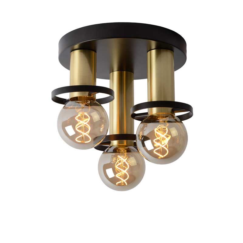 Lucide Anaka 3 Arm Flush Ceiling Light - Black & Gold