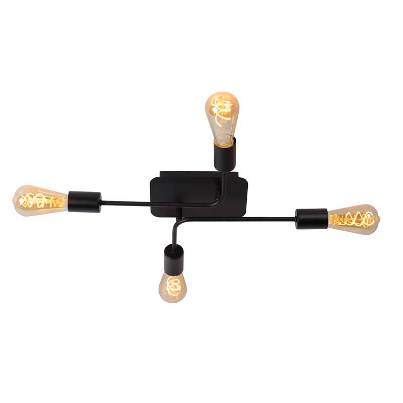 Lucide Lester 4 Arm Flush Ceiling Light - Black
