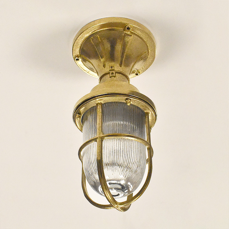 Westport Coastal Bell Outdoor Semi-Flush Ceiling Light - Brass