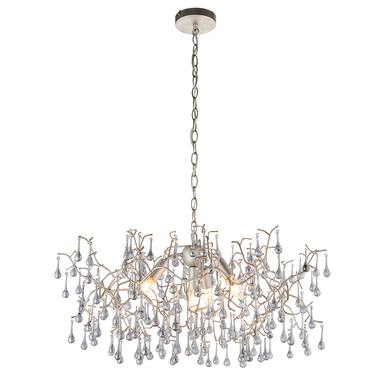 Luxia Rain Glass Chandelier - Aged Silver