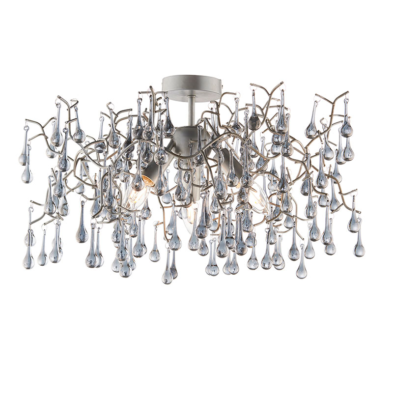 Luxia Rain Glass Semi-Flush Ceiling Light - Aged Silver