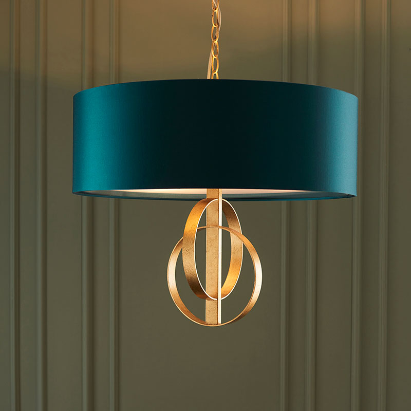 Luxia Carlton Ceiling Pendant Light - Antique Gold & Teal