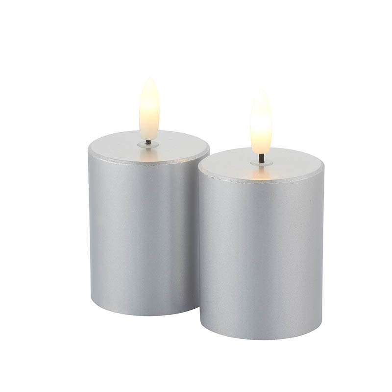Sirius Sille Mini Battery Operated LED Wax Flicker Candle - Silver - Set of 2