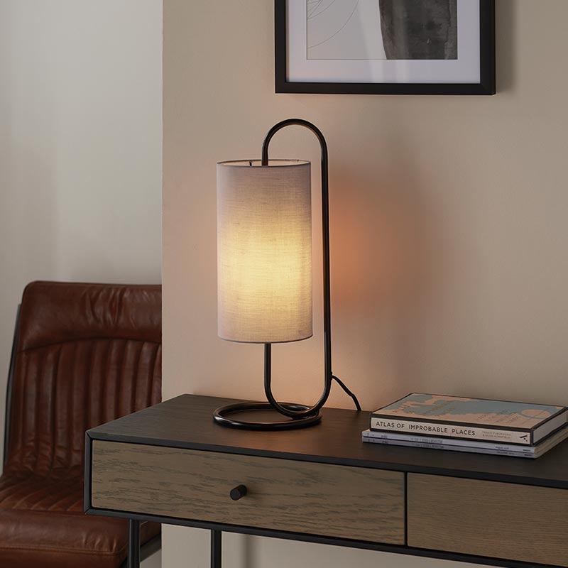 Luxia Allegra Table Lamp - Matt Black with Grey Shade
