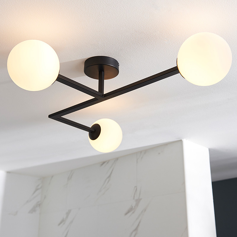 Luxia Tinsley 3 Light Semi-Flush Ceiling Light - Matt Black