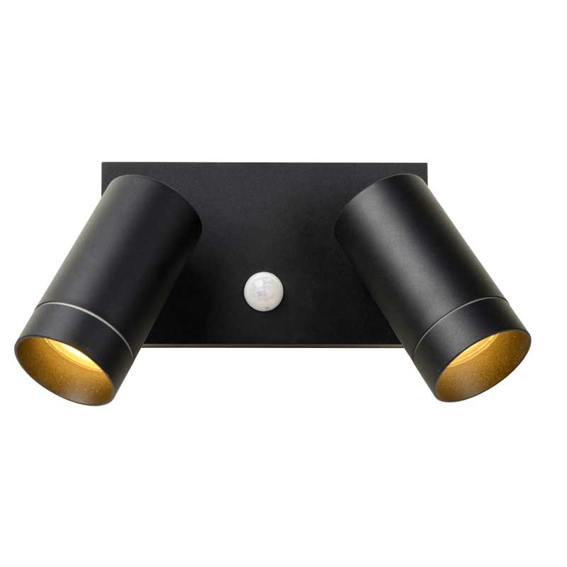 Lucide Taylor Outdoor Wall Mounted Twin Spotlight with PIR Sensor - Black