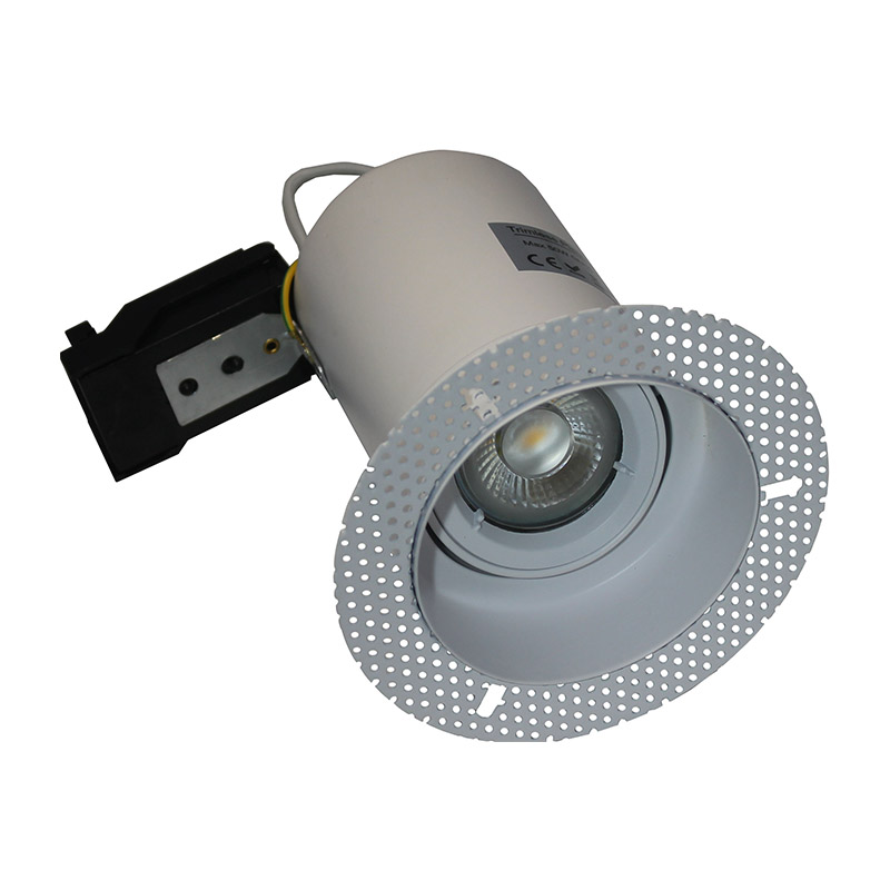 Trimless Plaster-In Fire Rated Tiltable Downlight - White