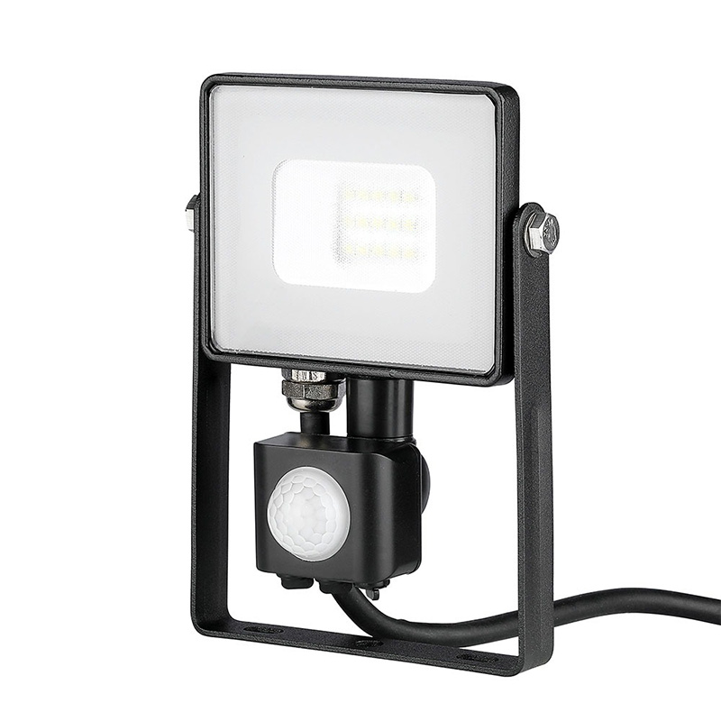 V-Tac 10W Cool White Samsung Chip LED Floodlight with PIR Sensor - Black