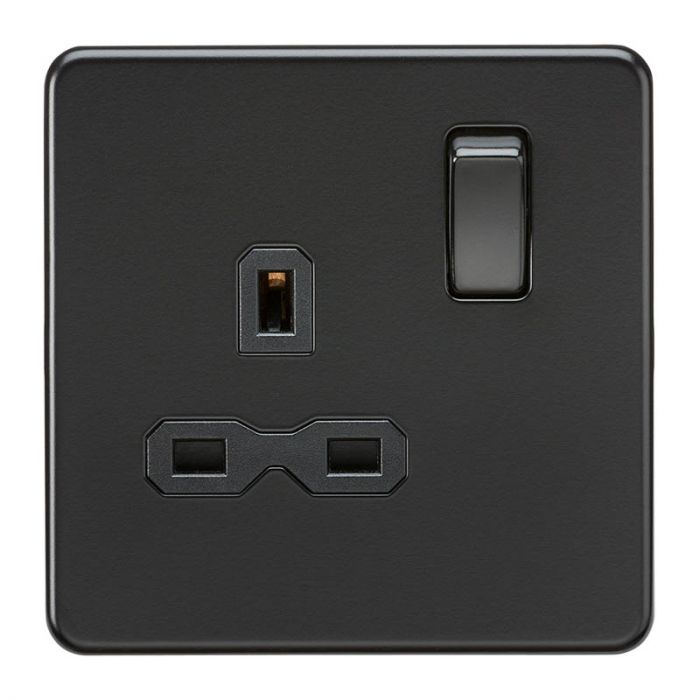 Matt Black Screwless 13A 1G DP Switched Socket with Black Insert
