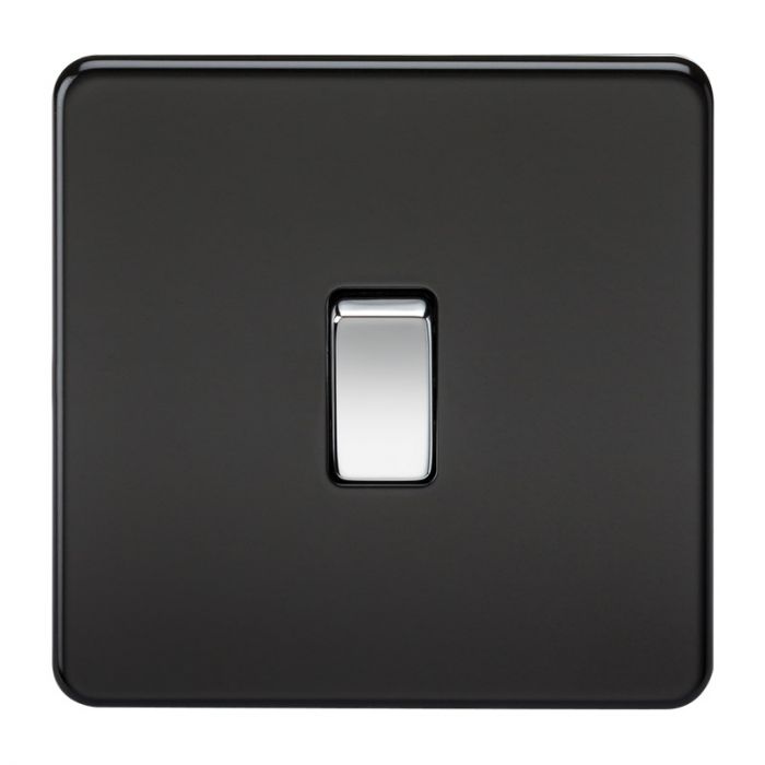 Matt Black Screwless 10A 1 Gang Intermediate Light Switch with Chrome Rocker