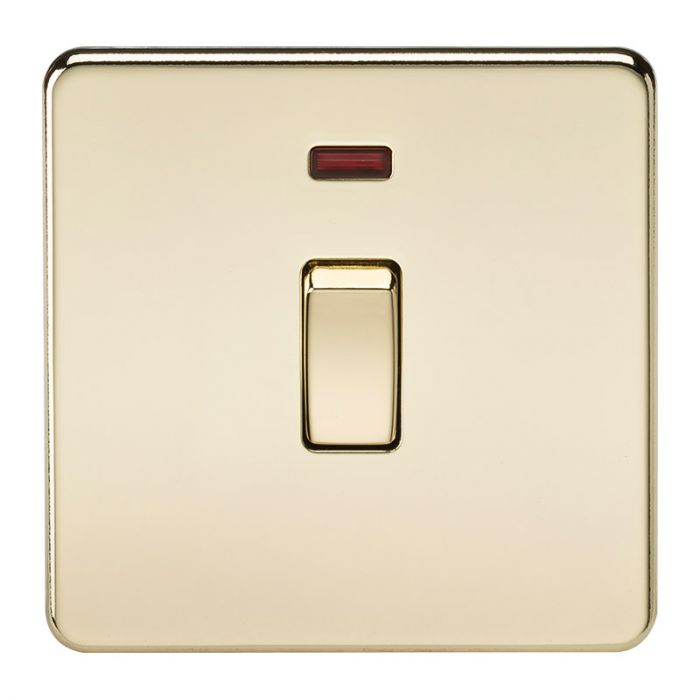 Polished Brass Screwless 20A 1 Gang DP Switch with Neon