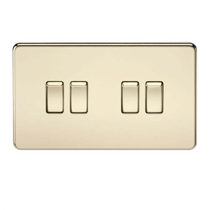 Polished Brass Screwless 10A 4 Gang 2 Way Light Switch