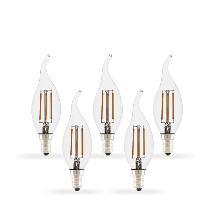 4W Warm White Dimmable LED Decorative Filament Bent Tip Candle Bulb - Small Screw Cap - Pack of 5
