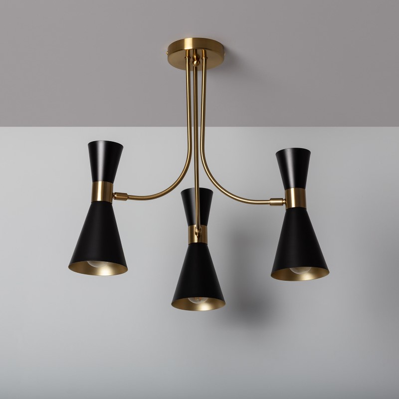 Edit Jigger 3 Arm Semi-Flush Ceiling Light - Black & Gold