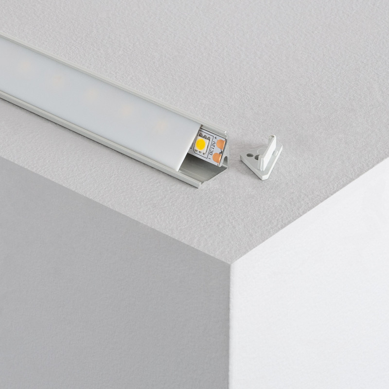 1M Aluminium Corner Profile Two Projections with Translucent Cover for LED Strips up to 8mm