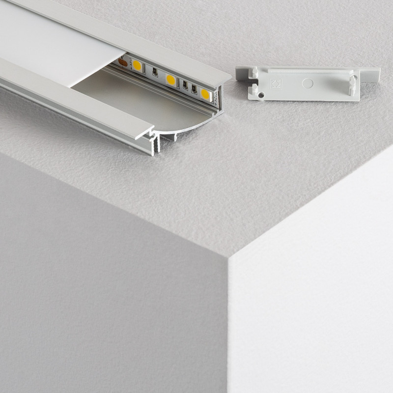 1M Recessed Aluminium Profile with Translucent Cover for LED Strips up to 10mm