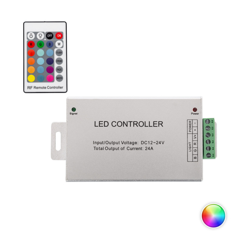 LED Strip Controller RGB 12/24V DC 24A with High Power RF Remote