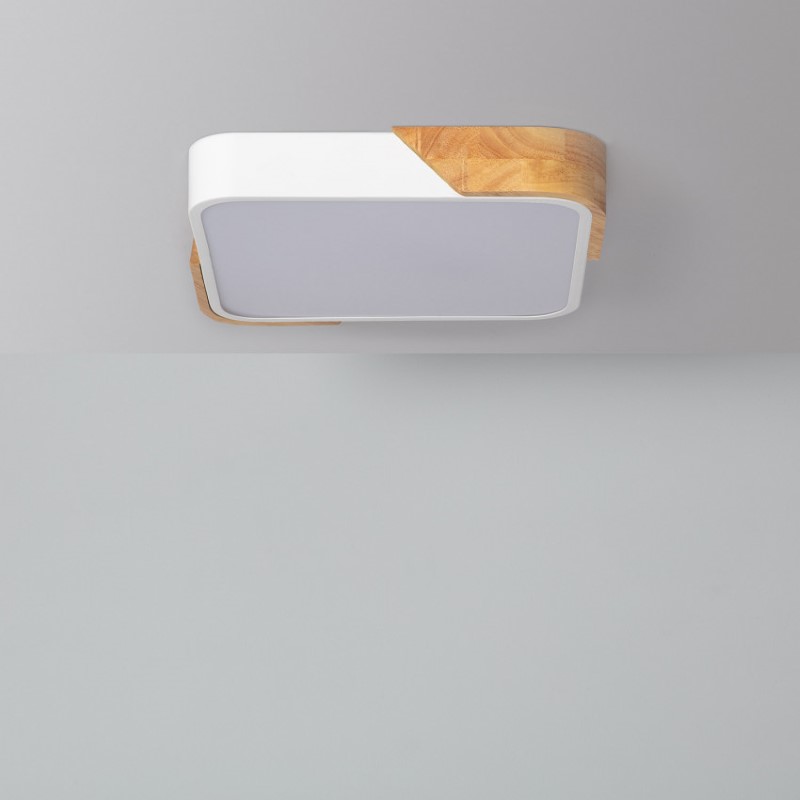 Edit Dari Square 18W White Selectable LED Flush Ceiling Light - White & Wood