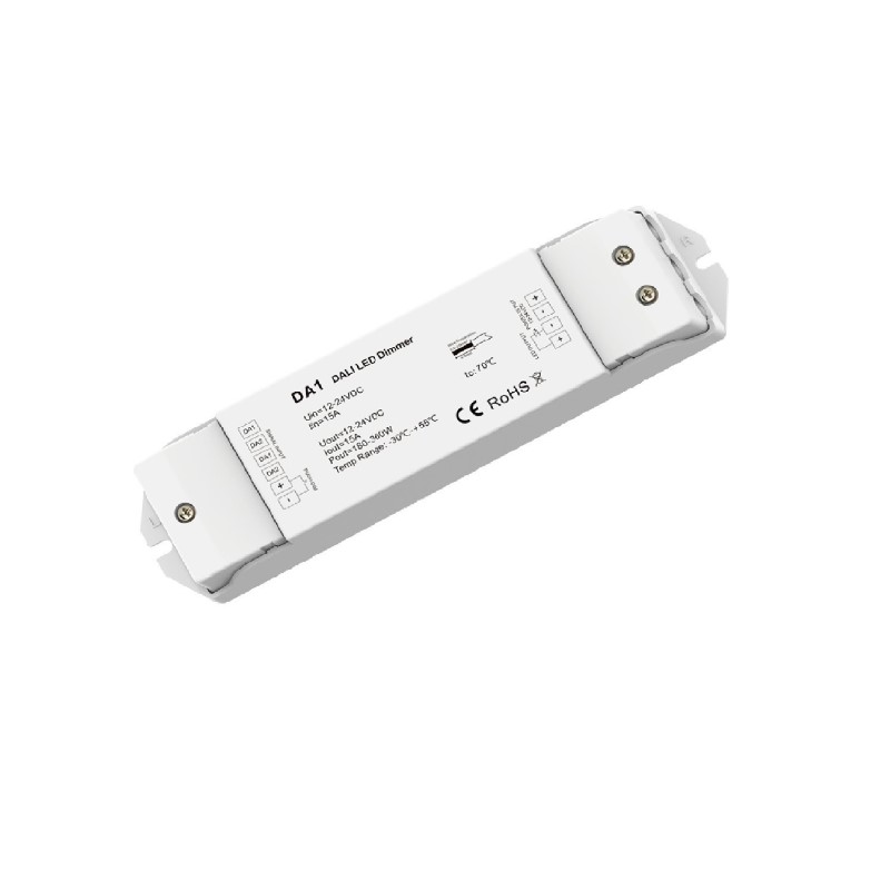 DALI Dimmable Driver for 12 - 24V Monochrome LED Strip with Push Button Compatibility