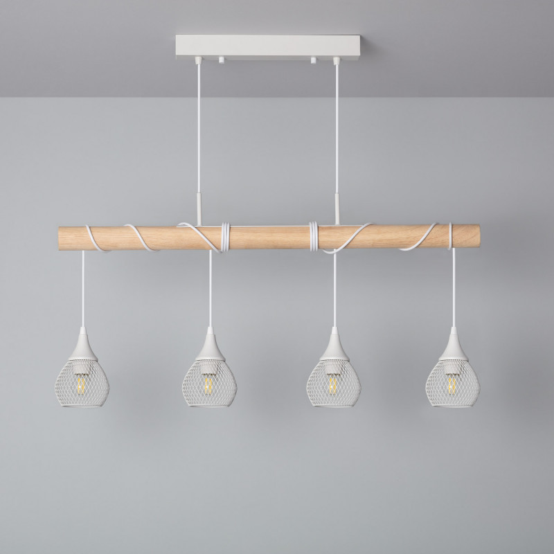 Edit Monah 4 Light Bar Ceiling Pendant - White & Wood