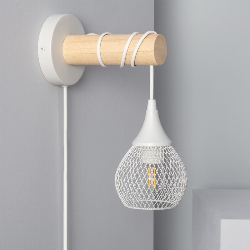 Edit Monah Wall Light with Plug - White & Wood