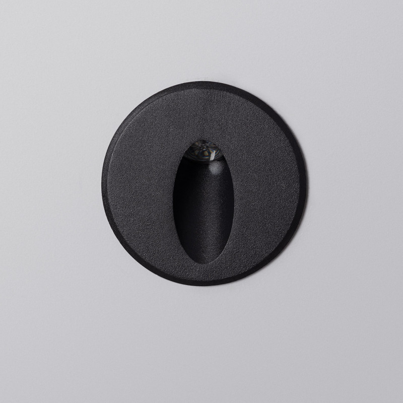 Edit Wabi 3W Round Aluminium Warm White LED Recessed Outdoor Wall Light - Black