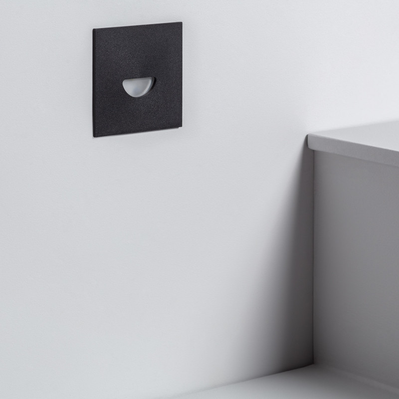 Edit 2W Guell Outdoor Recessed Square Daylight LED Wall Light - Black