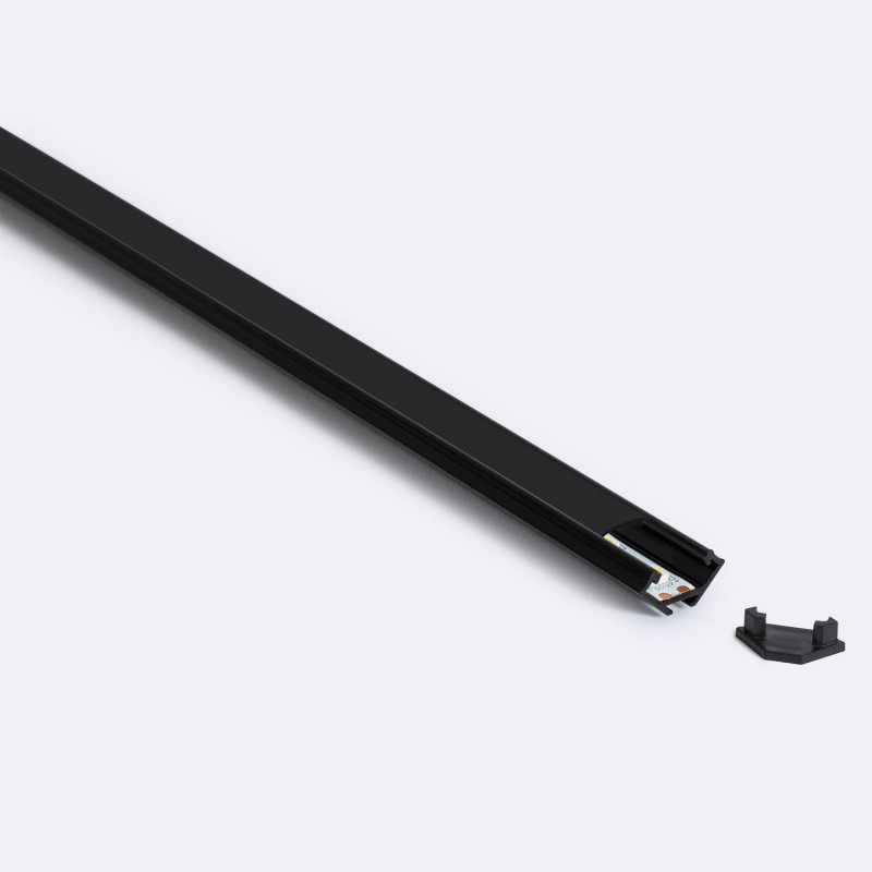 2M Black Aluminium Corner Profile with Black Cover for LED Strips up to 12mm