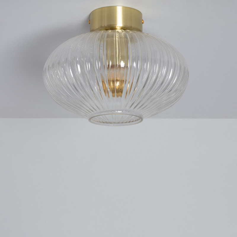 Edit Prometeo Ribbed Glass Flush Ceiling Light - Gold