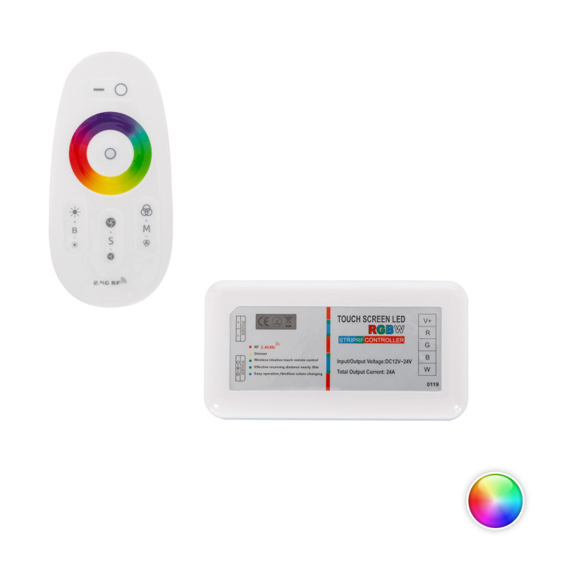 Tactile Dimmer Controller for RGBW 12/24V DC LED Strips with RF Remote Control