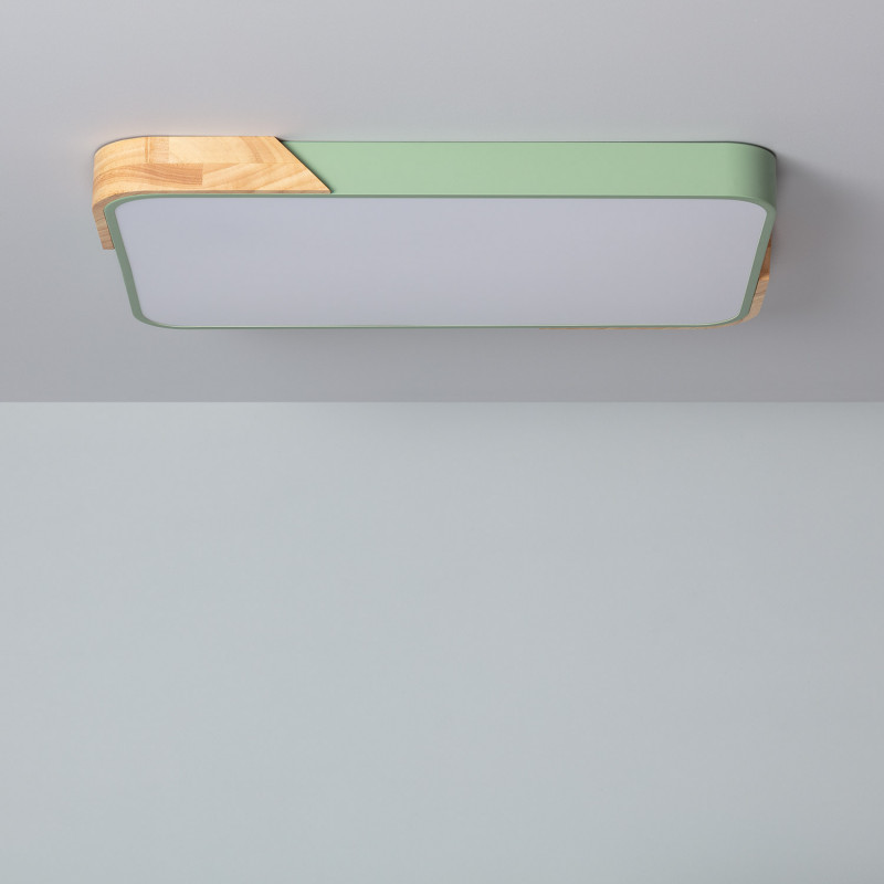 Edit Dari Rectangular 30W White Selectable LED Flush Ceiling Light - Green & Wood