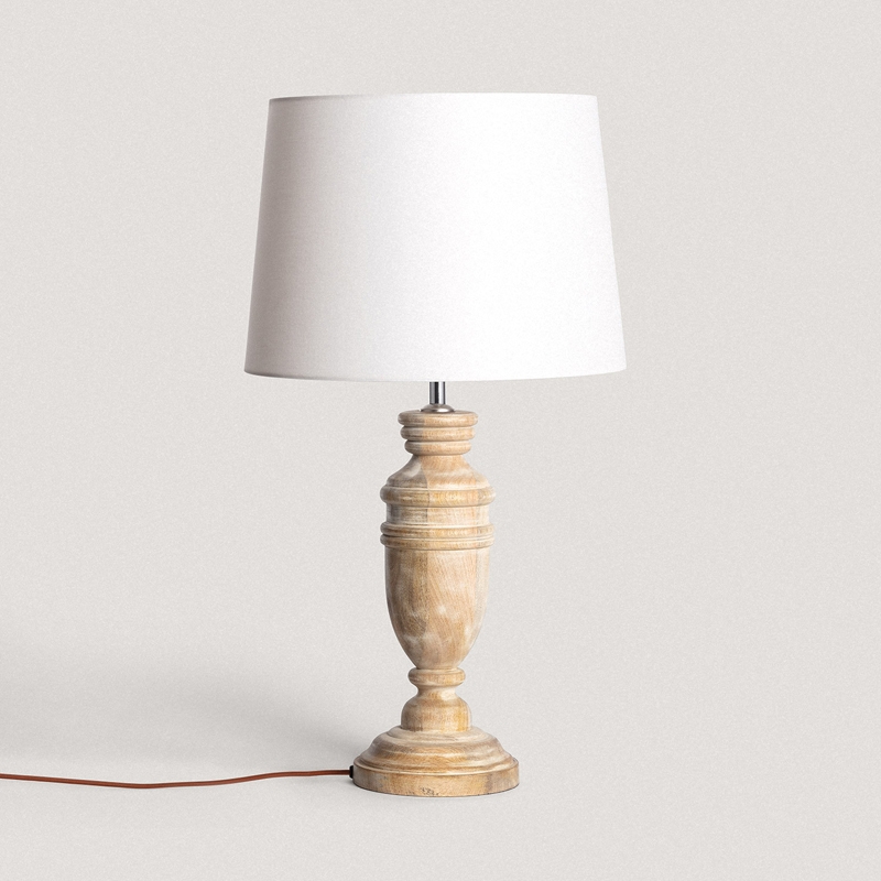 Illuzia Hausa Table Lamp - Light Wood with Antique White Shade