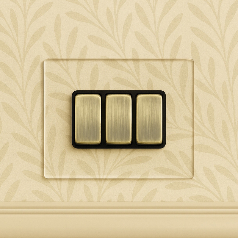 Wisteria Hartland Clear Perspex 3 Gang 2 Way Rocker Switch - Antique Brass, Black